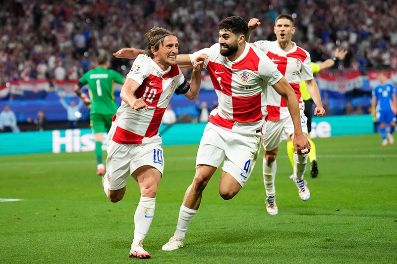 Luka Modric celebrates after scoring Croatias opening goal 